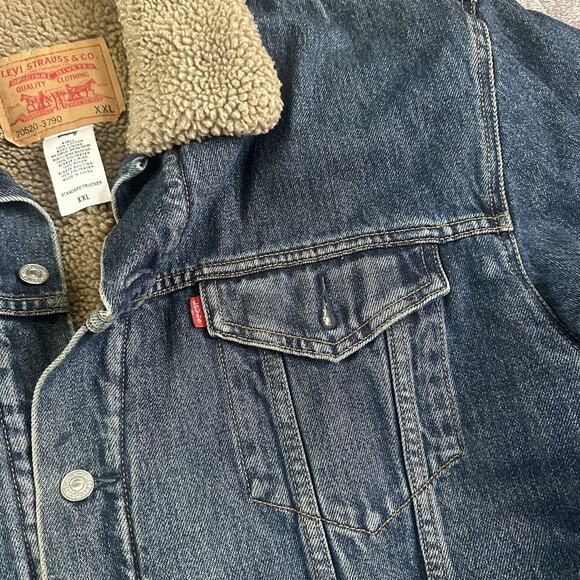 Men's Levi's Dark Blue Denim Sherpa Lined Standard Trucker Jean Jacket Sz 2XL - Picture 3 of 4